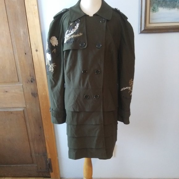INC International Concepts Jackets & Blazers - INC Floral Embroidered Trench Coat XXL NO BELT venetian moss green